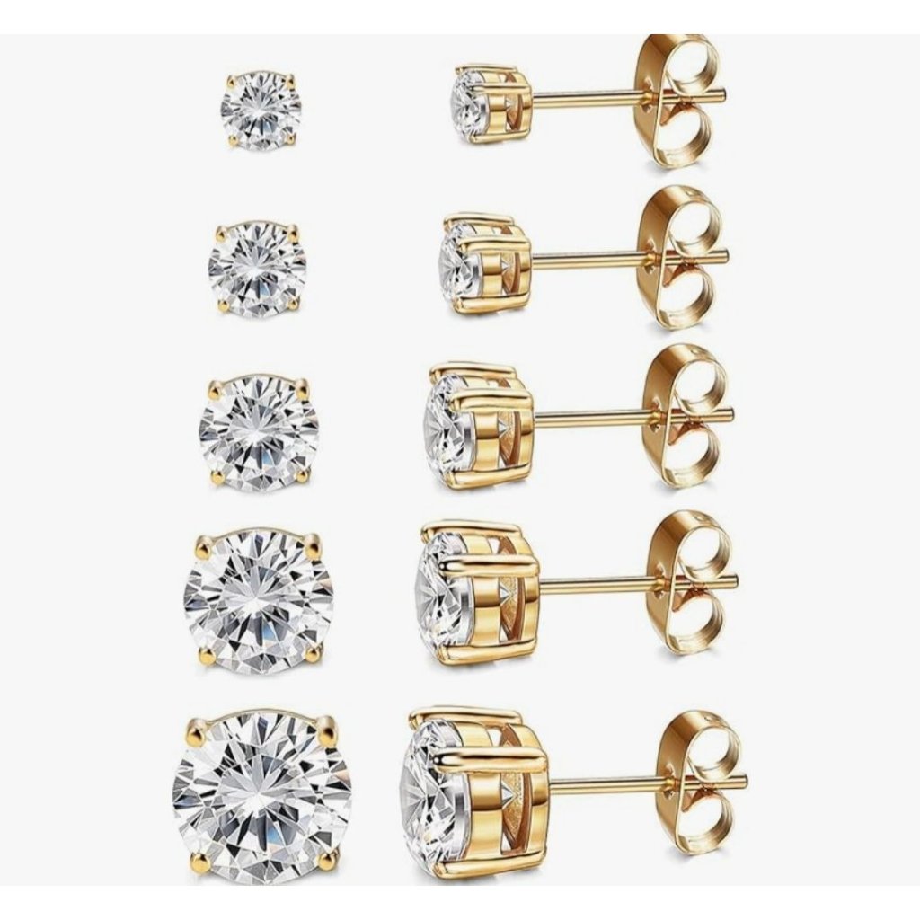 Womens 14k Gold Plated Cz Stud Earrings - 5 Pairs 28$